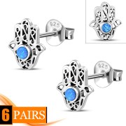 6pairs, Hamsa Stud Silver Earrings set w Synthetic Opal, e327
